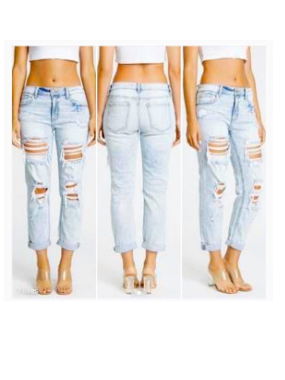 eunina Frankie Low Rise Light Blue Distressed Girlfriend Jeans